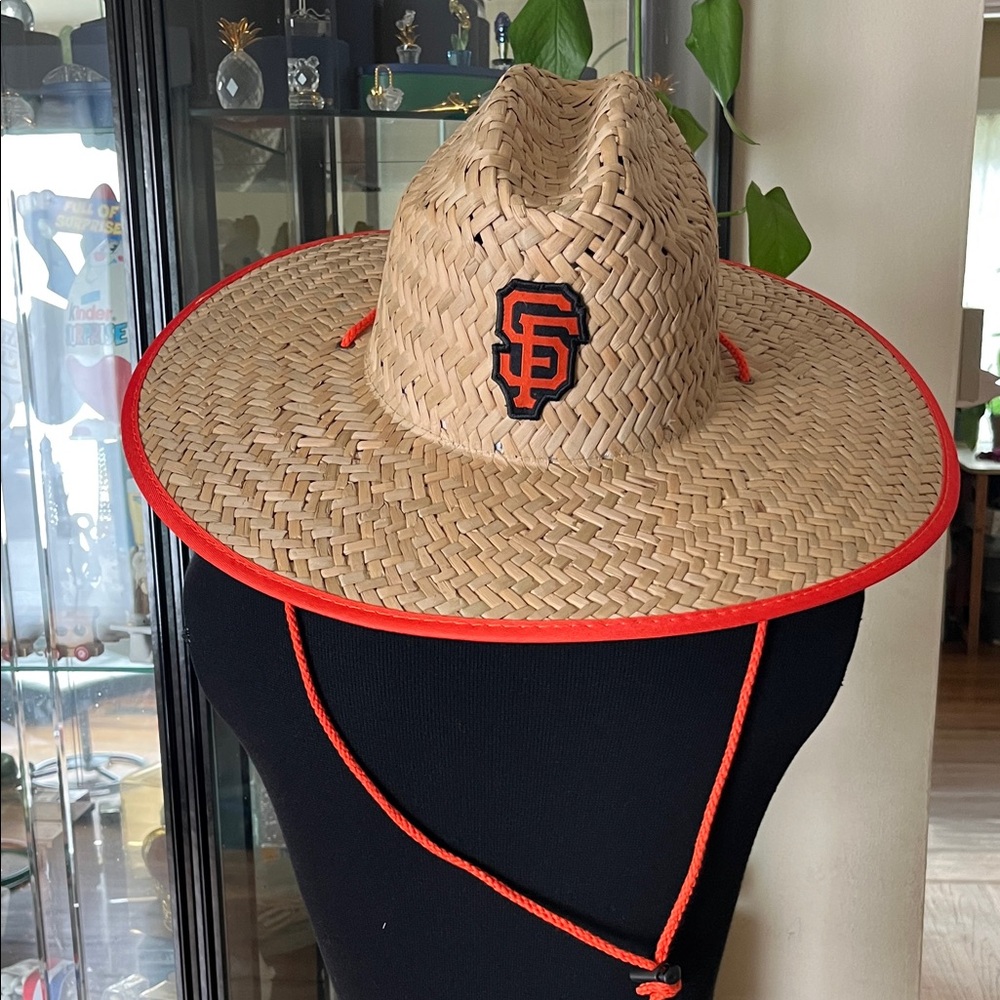 Straw Hat with Orange Trim and Logo